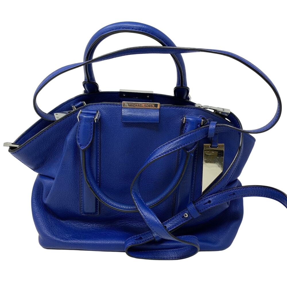 Michael Kors Collection Cobalt Blue Pebbled Leather Satchel Crossbody Purse